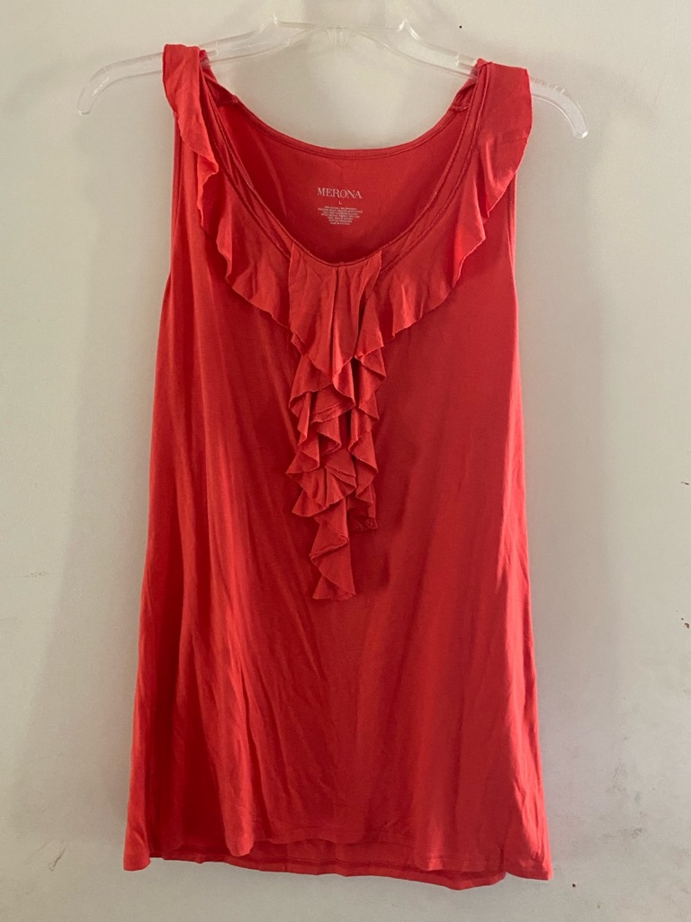 Merona Coral-Red Ruffle Front Sleeveless Camisole